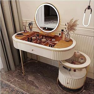 Kaptafels Modern Vanity Desk Ronde Spiegel Kaptafel Licht Luxe Nachtkastje Slaapkamer Meubilair Kaptafel Set Praktische Ijdelheden uniek