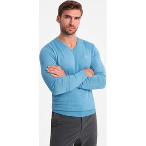 Ombre - Heren V-Hals Sweater - Ribgebreide Boorden - Navy - Italianstyle
