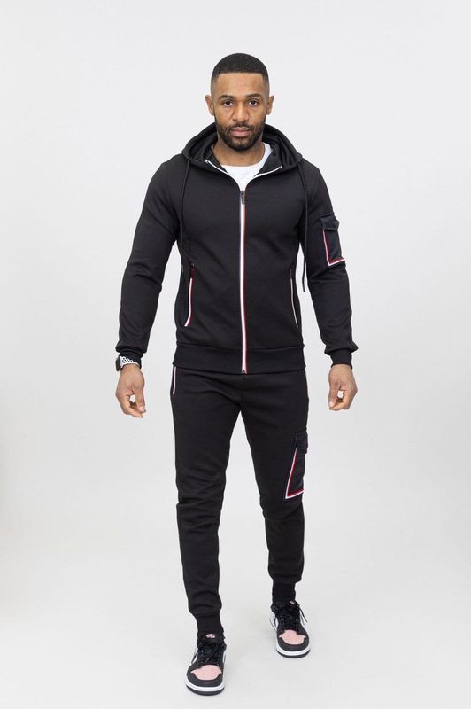 Zayne Milano - Heren Joggingspak - Zwart met Bies - Trainingspak