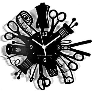 Instant Karma Clocks Wandklok voor naaimachines, naaien, kleermakerij, dames, cadeau-idee, diameter 30 cm, zwart