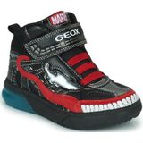 Geox - J Grayjay - Sneakers - Zwart/Rood - Synthetisch - Klittenbandsluiting