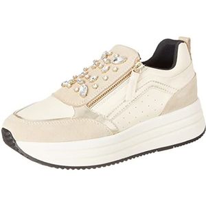 Geox D Kency B Sneakers voor dames, Lt Taupe Cream, 35 EU