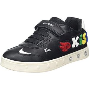 Geox J Skylin Girl C Sneakers voor meisjes en meisjes, zwart, rood, zwart, rood, 30 EU