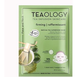 Teaology - Matcha Thee - SuperFood Masker - Katoen - Verstevigend Gezichts- en Halsmasker