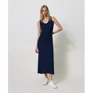Twin-set - Lange Jurk - Blauw - Gemengd Stiksel en Kabeltricot