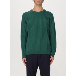 Sun 68 - Ronde Kabel Gebreide Trui - Groen - Wol - Viscose - Polyamide