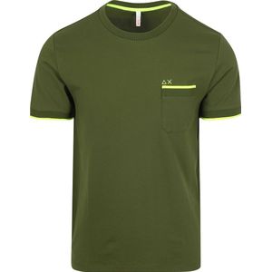 Sun68 Piqué T-Shirt Fluo Stripe Army Groen - Maat M - Heren