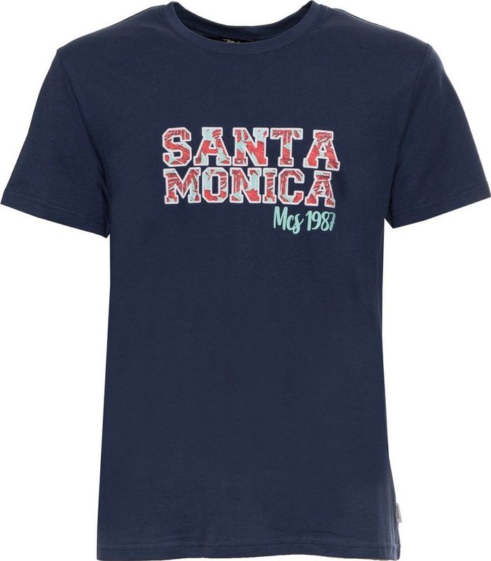 Mcs - Katoenen T-shirt - Blauw - Grafische Print - Ronde Hals