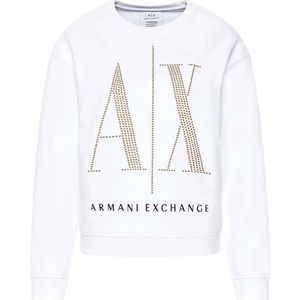 Armani Exchange Studded Icon Sweatshirt voor dames, wit, XS