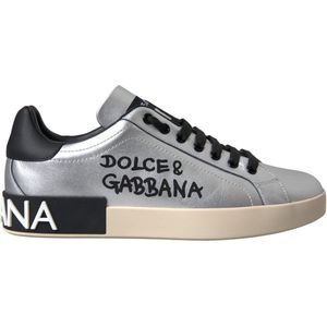Dolce Gabbana Silver Kalfsleren Sneakers