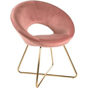 Montemaggi Fluwelen stoel met gouden poten, cirkelvormig, bureaustoel, woonkamerstoel, ergonomische stoelen, 71 x 59 x 84 cm, poederroze