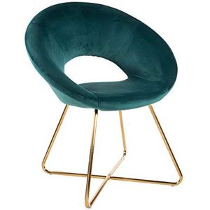 Baroni Home Bibi Moon gevoerde ronde stoel, fluweel, met poten van verguld ijzer, bureaustoel of eetkamerstoel met ergonomische zitting, 71 x 59 x 84 cm, petrol