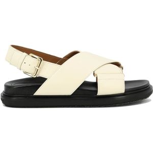 Marni, Iconische leren sandalen met kruisband Wit, Dames, Maat:36 EU