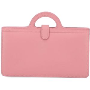 Marni, Roze gladleren portemonnee met handvatten en schouderband Roze, Dames, Maat:ONE Size