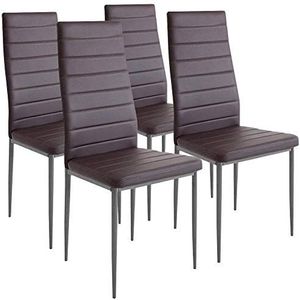 BAKAJI Set van 4 moderne eetkamerstoelen voor woonkamer, keuken, gestoffeerde zitting van kunstleer, 4 stoelen van promostoel, frame van staal (bruin)