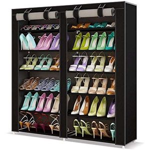 BAKAJI Schoenenkast met 7 legplanken, 115 x 30 x 110 cm, tot 36 paar schoenen, stalen frame en waterdichte TNT-stoffen bekleding met stofdichte ritssluiting (zwart)