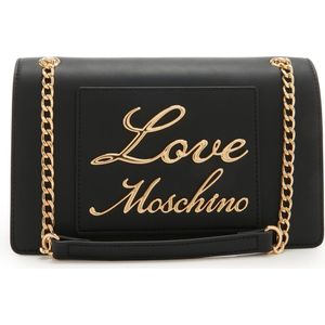 Love Moschino, Tassen, Dames, Zwart, ONE Size, Zwarte dames tas met gouden metalen letters en kettingriem