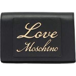 Love Moschino, Accessoires, Dames, Zwart, ONE Size, Zwarte dames tas met gouden metalen letters en kettingriem