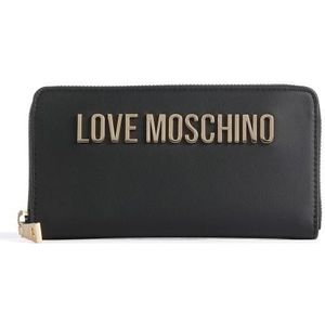 Love Moschino, Zwarte portemonnee met gouden rits Zwart, Dames, Maat:ONE Size
