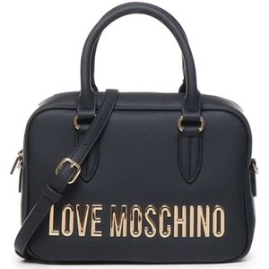 Love Moschino, Tassen, Dames, Zwart, ONE Size, Zwarte dames tas met gouden lettering en kettingriem