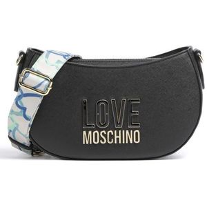 Love Moschino, Tassen, Dames, Zwart, ONE Size, Polyester, Zwarte schoudertas met logo plak