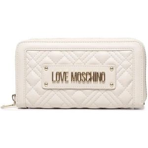 Love Moschino, Dames Portemonnee van Kunstleer met Metalen Logo en Ritssluiting Beige, Dames, Maat:ONE Size