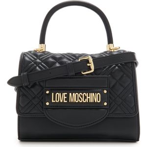 Love Moschino, Tassen, Dames, Zwart, ONE Size, Quilted handtas met gouden metalen letters