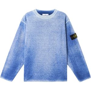 Stone Island - Oversized Raw Hand Crewneck - Blauw - Hoogwaardige Materialen