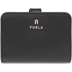 Furla, Accessoires, Dames, Zwart, ONE Size, Leer, Camelia Leren Portemonnee met Muntvak