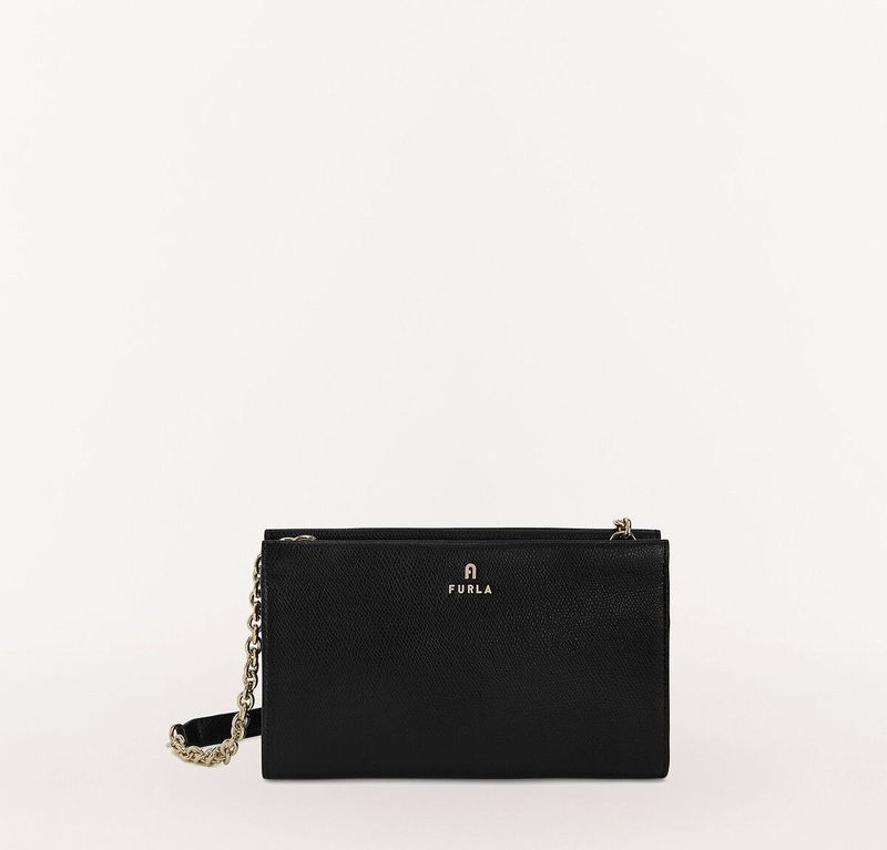 Furla, Tassen, Dames, Zwart, ONE Size, Zwarte Leren Schoudertas met Afneembare Band