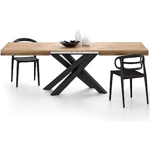 Mobili Fiver, Emma 160(240) x90 cm uitschuifbare tafel, rustiek eiken met zwarte kruispoten, Made In Italy