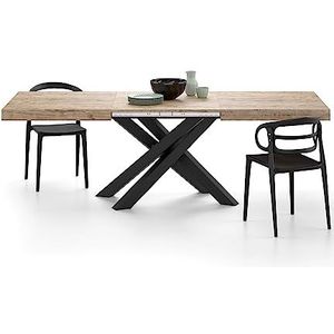 Mobili Fiver, Emma 160(240) x90 cm uitschuifbare tafel, Eiken met zwarte kruispoten, Made In Italy