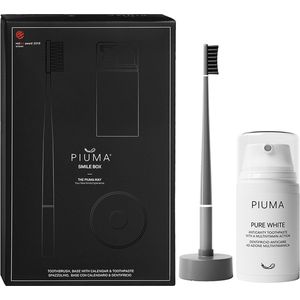 PIUMA - Smile Box met tandenborstel Pluuma Brush + Smart Base + Pure White, anti-melk tandpasta – tandreiniging en hygiënisch, met geschenkdoos – milieuvriendelijk en geproduceerd in Italië