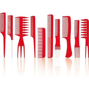 10 Delige Kammenset Voor Baard En Haar - ROOD