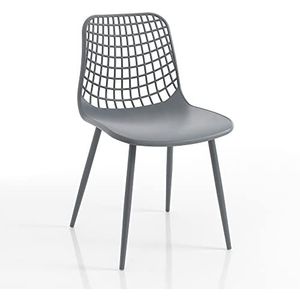 Oresteluchetta Set van 4 stoelen voor binnen en buiten, EMMEL Grey, polypropyleen, grijs, cm, hoogte 80 x B46 x D55, 4 stuks