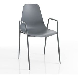 Oresteluchetta YANNY Grey Plus Set van 4 stoelen met armleuningen binnen/buiten, polypropyleen, grijs, 86 x 53 x 54 cm