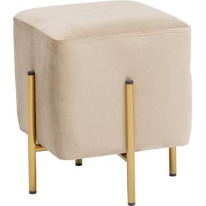 Baroni Home Kruk voetenbank, zitkruk van fluweel, gestoffeerd, kleur beige, afmetingen 33 x 33 x 38 cm