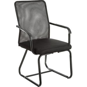 Bureaustoel, ergonomische armleuningen en rugleuning van ademende stof, vrijdragende fauteuil voor wacht- en vergaderruimtes, belastbaar tot 130 kg, zwart
