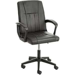 Baroni Home Bureaustoel van kunstleer, draaibaar, gevoerde bureaustoel met verstelbare hoogte en armleuningen, ergonomische zitting, zwart