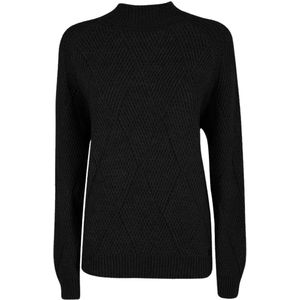 YES Zee - Geborduurde Ronde Hals Trui - Zwart - Dames