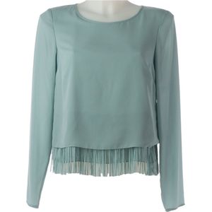 Blouse - Ronde Halslijn - Lange Mouwen - Stof - Versierd met Franjes