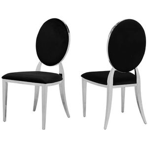 ADM New Classic Serie Luxury - eetkamerstoelen met frame van roestvrij staal en gestoffeerde zitting, met fluweel overtrokken, zwart - H96 cm