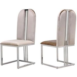 ADM - New Greece serie Luxury - paar eetkamerstoelen met frame van roestvrij staal en bekleed zitvlak van fluweel - beige - hoogte 103 cm