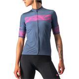 Castelli - FENICE JERSEY LIGHT STEEL BLUE PINK FLUO-S - Fietsshirt Korte Mouwen - Blauw Roze