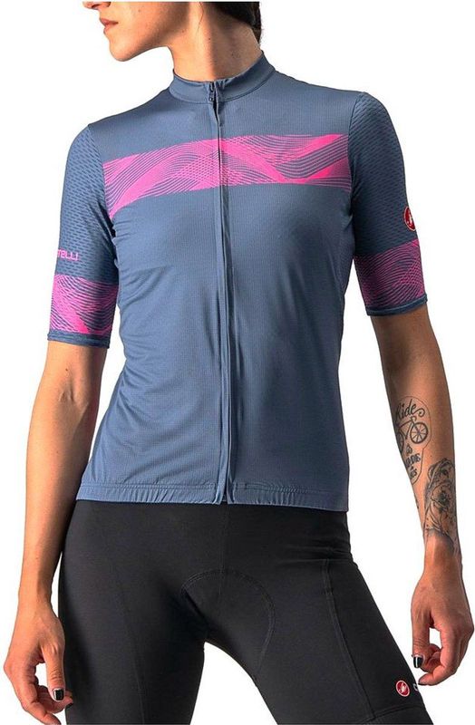 Castelli - FENICE JERSEY LIGHT STEEL BLUE PINK FLUO-S - Fietsshirt Korte Mouwen - Blauw Roze