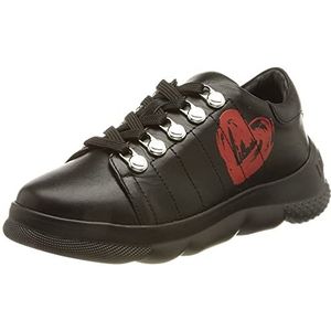 Love Moschino, Zwarte Leren Sneakers met 4 cm Hak Zwart, Dames, Maat:36 EU