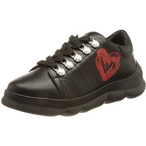 Love Moschino, Zwarte Leren Sneakers met 4 cm Hak Zwart, Dames, Maat:37 EU