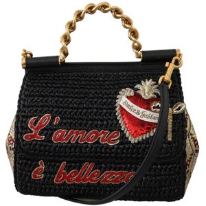 Dolce & Gabbana Vrouwen Zwart Raffia Love and Beauty Tassen SICILY Bag