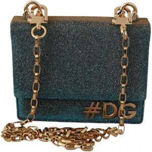 Dolce & Gabbana Dames Blauw Katoen #DG Gouden Ketting Mini Crossbody Borse Tas