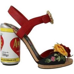 Veelkleurige met bloemen verfraaide cilindrische hakken AMORE sandalen